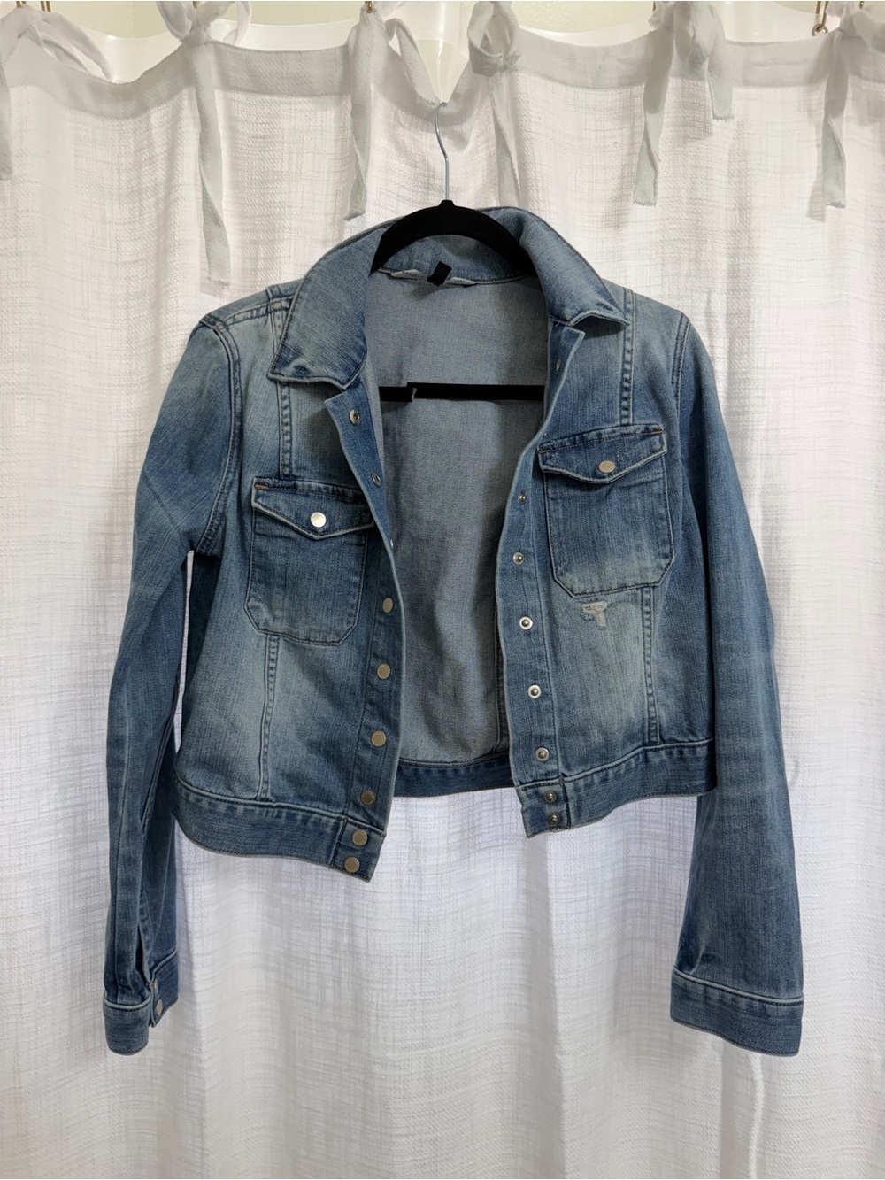 WHBM Light Blue Denim Cropped Jacket